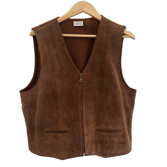 On Trend Vintage Genuine Suede Brown Zip-up Vest - Picture 1 of 14